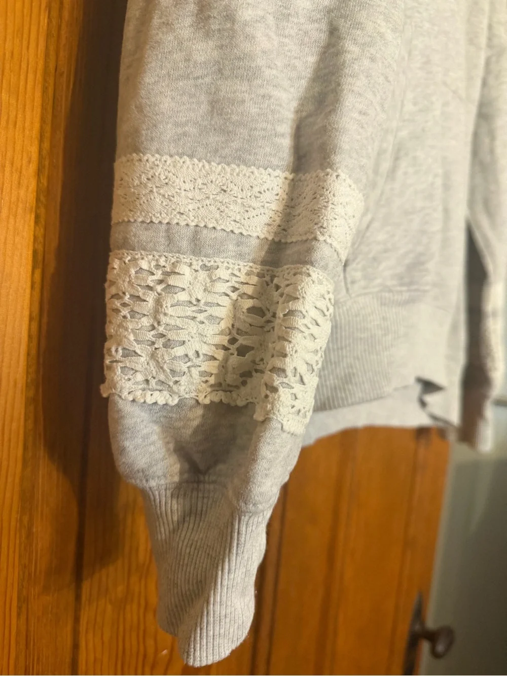Light Gray Hooded Sweatshirt with Lace Trim Abercrombie Kids